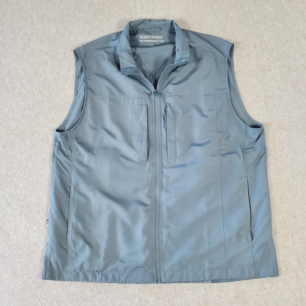SCOTTeVEST Featherweight Vest Mens XL Blue Gray Multi-Pocket Travel Hiking TEC